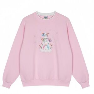 Decorated Originals Pink Snowman Embroidered Sweatshirt Womens L Holiday